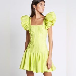 Aje Breathless Frill Sleeve Mini Dress In Colour Lime Green Size small